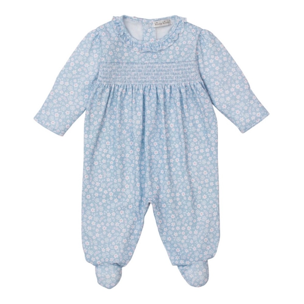 NWT Kissy Kissy Blue Floral Smocked Footed One-Piece